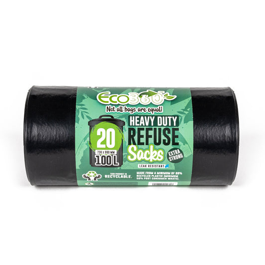 20 x Ecobag HEAVY DUTY SUPER STRONG BIN LINER REFUSE SACKS 100 litre Black