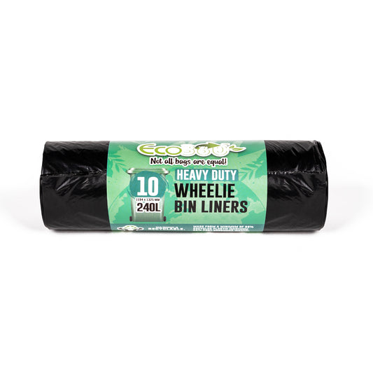 Super Strong 10 Heavy Duty Wheelie Bin Liners, 240 Litre Capacity Black Bag