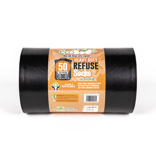 50 Ecobag Heavy Duty Bin Liner Refuse Sacks – 100L Black , 736mm x 990mm , 48