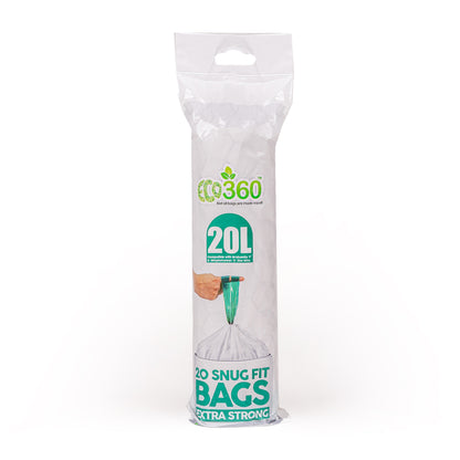 Eco360 Extra Strong Kitchen Drawstring Bin Liners 20L (20 Bags)